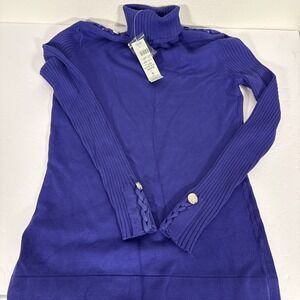 NWT Cache Y2K Women's Sz XS‎ Purple Button Turtleneck Stretch Sweater Cotton D2